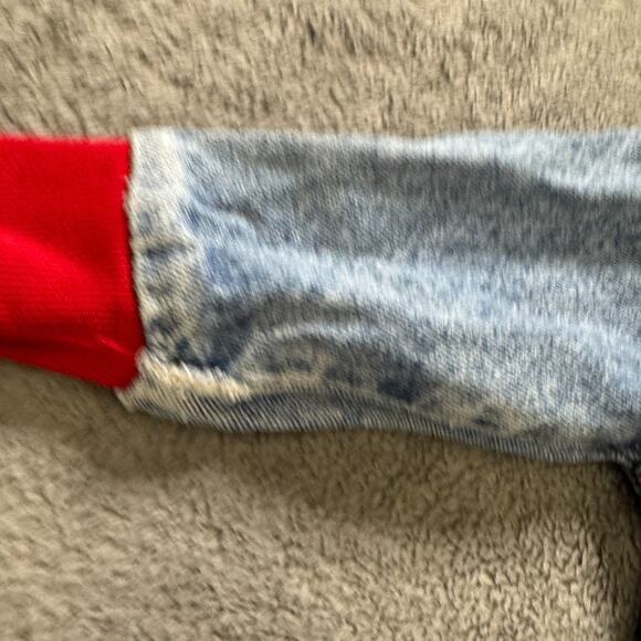 Vintage 80s Lee Kids Denim Bomber Jacket Red Knit Trim Union Made in USA 3T - Picture 4 of 9